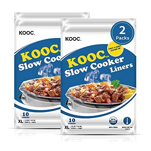 [NEW] KOOC Disposable Slow Cooker Liners and Cooking Bags, Extra Large Size Fits 6 – QT Pot, 14″x 22″, 2 Packs (20 Counts), Fresh Locking Seal Design, Suitable for Oval & Round Pot, BPA Free