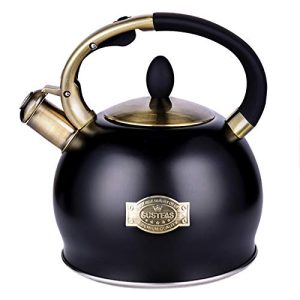 SUSTEAS Stove Top Whistling Tea Kettle-Surgical Stainless Steel Teakettle Teapot with Cool Touch Ergonomic Handle,1 Free Silicone Pinch Mitt Included,2.64 Quart(BLACK)