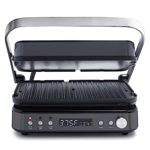 GreenPan 6-in-1 Multi-Function Contact Grill & Griddle, Healthy Ceramic Nonstick Aluminum, Two Sets of Grill & Waffle Plates, Adjustable Shade & Shear, Closed Press/Open Flat Surface, Matte Black