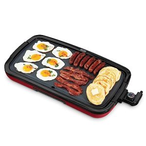 DASH Deluxe Everyday Electric Griddle with Dishwasher Safe Removable Nonstick Cooking Plate for Pancakes, Burgers, Eggs and more, Includes Drip Tray + Recipe Book, 20” x 10.5”, 1500-Watt – Red