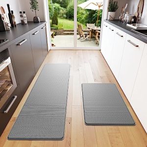 Homergy Anti Fatigue Kitchen Mats for Floor 2 PCS, Memory Foam Cushioned Rugs, Comfort Standing Desk Mats for Office, Home, Laundry Room, Waterproof & Ergonomic, 17.3×30.3 & 17.3×59, Grey