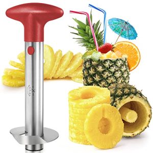 Zulay Kitchen Pineapple Corer and Slicer Tool – Stainless Steel Pineapple Cutter for Easy Core Removal & Slicing – Super Fast Pineapple Slicer and Corer Tool Saves you Time (Red)