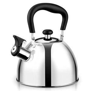 Tea Kettle for Stove Top – HIHUOS 2.2QT Whistling Teapot for Stovetop with Universal Base – Food Grade Stainless Steel Tea Pots for Stove Top – Mirror Sleek Teakettle with Cool Grip Bakelite Handle