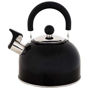 Lily’s Home 2 Quart Stainless Steel Whistling Tea Kettle, the Perfect Stovetop Tea and Water Boilers for Your Home, Dorm, Condo or Apartment. (Black)