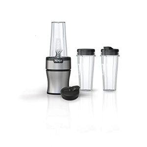 Ninja BN301 Nutri-Blender Plus Compact Personal Blender, 900-Peak-Watt Motor, Frozen Drinks, Smoothies, Sauces & More, (3) 20 oz. To-Go Cups, (2) Spout Lids & (1) Storage Lid, Dishwasher Safe, Silver