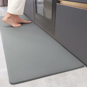 Color G Kitchen Runner Rug Floor Mat, Cushioned Anti-Fatigue, Non Skid Waterproof Comfort Standing Rugs, Memory Foam, 17″x79″, Grey