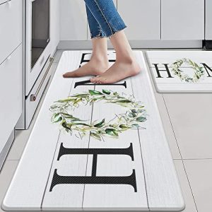 KIMODE Farmhouse Kitchen Mat 2PCS Anti Fatigue Kitchen Rugs Non-Skid Waterproof Kitchen Floor Mat Cushioned Comfort Standing Mat for Office,Laundry,Sink,Home