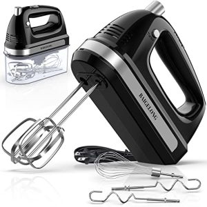 BAIGELONG Hand Electric Mixer, 300W Ultra Power Food Kitchen Mixer with 5 Self-Control Speeds + Turbo Boost, 5 Stainless Steel Attachments Handheld Mixer for Baking, Black