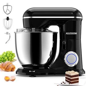 AILESSOM 3-IN-1 Electric Stand Mixer, 660W 10-Speed With Pulse Button, Attachments include 6.5QT Bowl, Dough Hook, Beater, Whisk for Most Home Cooks, Onyx Black