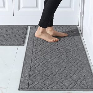 48×20 Inch/30X20 Inch Kitchen Rug Mats Made of 100% Polypropylene 2 Pieces Soft Kitchen Mat Specialized in Anti Slippery and Machine Washable (Grey)