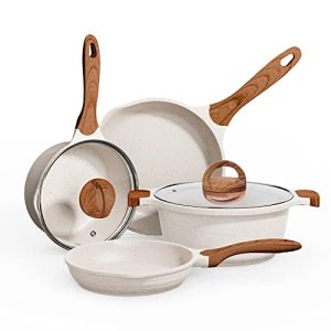 JEETEE Pots and Pans Set, Beige Nonstick Granite Cookware Sets Induction Compatible 12 Pieces with Frying Pan, Saucepan, Casserole, PFOA Free, (Beige, 12pcs Cookware Sets)