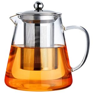 PARACITY Glass Teapot Stovetop 18.6 OZ with, Borosilicate Clear Tea Kettle with Removable 18/8 Stainless Steel Infuser, Teapot Blooming and Loose Leaf Tea Maker Tea Brewer for Camping, Travel