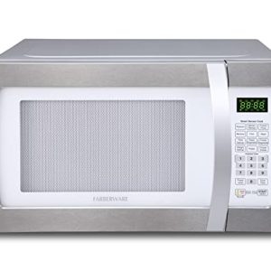 Farberware Countertop Microwave 1100 Watts, 1.3 cu ft – Smart Sensor Microwave Oven With LED Lighting and Child Lock – Perfect for Apartments and Dorms – Easy Clean Retro White, Platinum