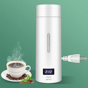 Travel Electric Kettle Portable Small Mini Tea Coffee Kettle Water Boiler, 380ml Water Heater with 4 Temperature Control,304 Stainless Steel with Auto Shut-Off & Boil Dry Protection, BPA-Free (White)