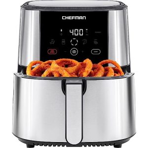 Chefman TurboFry® Touch Air Fryer, XL 8-Qt Family Size, One-Touch Digital Control Presets, French Fries, Chicken, Meat, Fish, Nonstick Dishwasher-Safe Parts, Automatic Shutoff, Stainless Steel