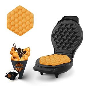 FineMade Compact Bubble Waffle Maker Machine with 10 Cardboard Cones, Electric Non Stick Hong Kong Egg Waffle Maker Iron, Recipe Included