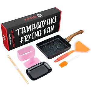 Oleex Tamagoyaki Pan Set – Japanese Omelette Pan with Kitchen Cooking Tools Like Musubi Mold, Spatula & Other Omelet Accessories – Multifunctional PFOA-Free Nonstick Square Frying Pan – 5 x 7 Inches