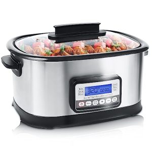 spoonlemon Slow Cooker Programmable, 11-in-1 Multi Cooker Electric, 6.5 Quart 1500W Nonstick Inner Pot with Timer, Temp Control & Dishwasher Safe Glass Lid, Stainless Steel