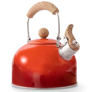 ROCKURWOK Whistling Tea Kettle, 2.5 QT / 80 OZ, Gradient Red Teapot, Universal Base for Induction | Gas | Electric | Halogen | Radiant, Cool Toch Foldable Handle, Vintage