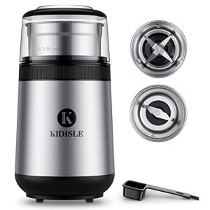 KIDISLE Coffee Grinder Electric, Herb Grinder, Spice Grinder, Coffee Bean Grinder, Espresso Grinder with 2 Removable Stainless Steel Bowl,Silver