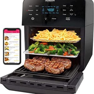 Nuwave Brio 15.5Qt Air Fryer Rotisserie Oven, X-Large Family Size, Powerful 1800W, 4 Rack Positions, 50°-425°F Temp Controls, 100 Presets & 50 Memory, Integrated Smart Thermometer, Linear T Technology