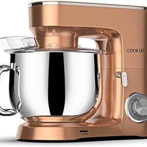 COOKLEE Stand Mixer, 9.5 Qt. 660W 10-Speed Electric Kitchen Mixer with Dishwasher-Safe Dough Hooks, Flat Beaters, Wire Whip & Pouring Shield Attachments for Most Home Cooks, SM-1551, Champagne