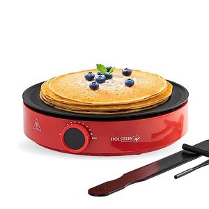Holstein Housewares 12” Crepe Maker – Adjustable Temperature Control – Nonstick Griddle for Versatile Cooking of Crepes, Blintzes, Pancakes, Eggs, Bacon & More – Easy to Clean – Indicator Lights