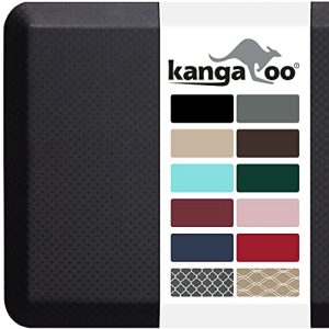 KANGAROO Thick Ergonomic Anti Fatigue Cushioned Kitchen Floor Mats, Standing Office Desk Mat, Waterproof Scratch Resistant Topside, Supportive All Day Comfort Padded Foam Rugs, 32×20, Black