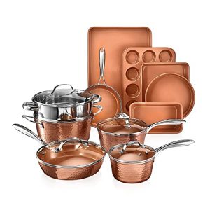 Gotham Steel Hammered Pots and Pans Set Nonstick, 15 Pc Ceramic Cookware Set & Bakeware Set, Ceramic Pans for Cooking Non Toxic, Induction Cookware for Kitchen, Oven & Dishwasher Safe 100% Toxin Free