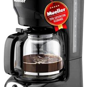 Mueller 12-Cup Drip Coffee Maker, Auto Keep Warm Function, Smart Anti-Drip System, with Permanent Filter and Borosilicate Glass Carafe, Clear Water Level Window Coffee Machine