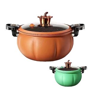Multifunctional Plumpy Non-stick Micro Pressure Pot, 8L Pumpkin Pottery Saucepan, Steam Boil Bleach Fry Integrated Miniature Pressure Cooker, Dutch Ovens Micro Pressure Cooker (Orange)