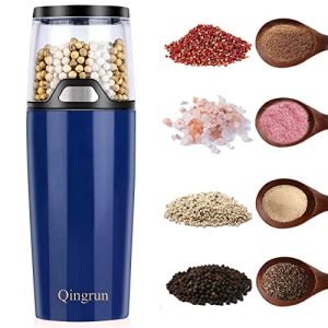 Qingrun Electric Salt or Pepper Grinder is Provided With Button Control for Pepper Grinder,Battery-Powered Pepper Mill,One-Hand Operation and White Light.Adjustable Roughness Pepper Grinder.Blue