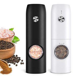 Electric Salt and Pepper Grinder Set (2 Pack), Rechargeable – No Battery Needed – Automatic Salt Pepper Mill Grinder, Adjustable Coarseness, LED Light, One-Hand Operation for Kitchen BBQ