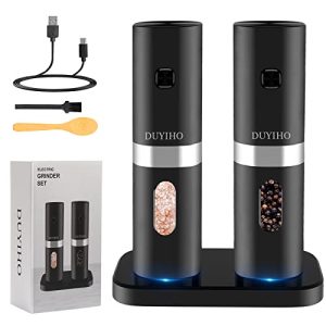 Rechargeable Electric Salt and Pepper Grinder Set with Double Charging Base, Support Battery Operated, Refillable Spice Automatic Mill Shakers Set with Adjustable Coarseness & LED Light
