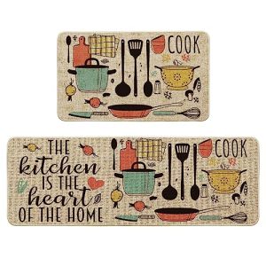 Artoid Mode The Kitchen is The Heart of The Home Kitchen Mats Set of 2, Seasonal Cooking Sets Holiday Party Low-Profile Floor Mat for Home Kitchen – 17×29 and 17×47 Inch