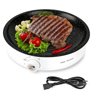 Electric BBQ Grill,Smokeless Indoor Coated Griddle Pan,10 Inch Round Nonstick Plate Portable, Medical Stone Coating Easy Cleaning,Grilling Surface Perfect for Cooking BBQ and Party Barbecue