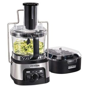 Hamilton Beach Professional Stack & Snap Food Processor & Veggie Spiralizer for Slicing, Shredding and Kneading, Extra-Large 3″ Feed Chute Fits Whole Vegetables, 12 Cups, Stainless Steel (70815)