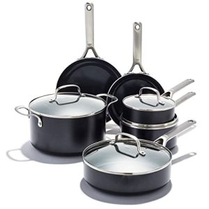 OXO Agility Series 10 Piece Cookware Pots & Pans Set, PFAS-Free Nonstick, Induction Suitable, Quick Even Heating, Stainless Steel Handles, Chip-Free Rims, Dishwasher & Oven Safe Pots and Pans, Black