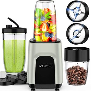 KOIOS 900W Countertop Blenders for Shakes and Smoothies, Protein Drinks, Nuts, Spices，Fruit Vegetables Drinks，Coffee Grinder for Beans,11-Piece Kitchen Blender Set with 6 Super Smooth Blade，Portable Mixer with 2×18.6 Oz and 10 Oz Travel Bottles, 2 Spout Drinking Lids, BPA Free (Gray-black)