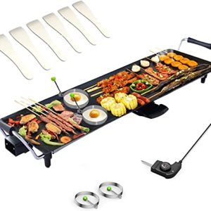 SIMOE 36 inch Electric Griddle Teppanyaki Grill, BBQ Smokeless Grills, 2000W Barbecue Griddles Table Top with Nonstick Surfaces and Adjustable 5 Temperature Setting, Indoor/Outdoor Grill