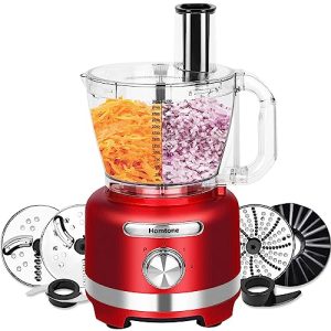 Homtone Professional Food Processors Food Chopper, 600W with 16 Cup Processor Bowl, 4 Blades, Food Chute and Pusher for Shredding, Pureeing Vegetables, Meat, Grains, Nuts