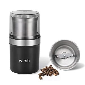 Coffee Grinder-Wirsh Herb Grinder with 5.3oz. Stainless Steel Removable Bowl-Electric Spice Grinder with 200W Motor for Herbs,Spices,Coffee Beans,Nuts,Grains, One Press Operation with Pollen Catcher