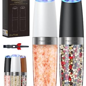 [Large Capacity] FORLIM Gravity Electric Salt and Pepper Grinder Set, Battery Powered One Hand Automatic Operation, Adjustable Coarseness, LED Light – 2 Pack