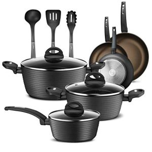 NutriChef 12-Piece Nonstick Kitchen Cookware Set – Professional Hard Anodized Home Kitchen Ware Pots and Pan Set, Includes Saucepan, Frying Pans, Cooking Pots, Dutch Oven Pot, Lids, Utensil –
