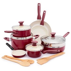 GreenPan Rio Healthy Ceramic Nonstick 16 Piece Cookware Pots and Pans Set, PFAS-Free, Dishwasher Safe, Red