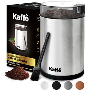 Kaffe Coffee Grinder Electric – Spice Grinder w/Cleaning Brush, Easy On/Off – Perfect for Espresso, Herbs, Spices, Nuts, Grain – 3.5oz / 14 Cup (Stainless Steel)