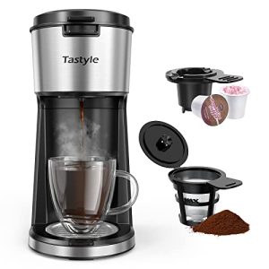 Tastyle Single Serve Coffee Maker for K Cup & Ground Coffee, Regular and Bold Brew Options, Small Coffee Machine Single Cup with Descaling Reminder, Fits Travel Mug, 6 to 14 Oz Brew Size, Black