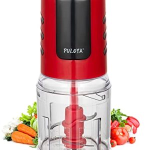 PULOYA Mini Food Processor 2 Cup Small Electric Food Chopper 2 Speed for Vegetables, Meat, Fruits and Nuts with 4 Stainless Steel Blades, 400-Watt, Red