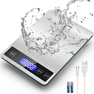 Food Scale Kitchen Scales Digital Weight Grams and Oz – 33Ib Kitchen Scale for Weight Loss, Baking Cooking, 1g/0.1oz Precise Graduation, USB Rechargeable, Stainless Steel, and Tempered Glass