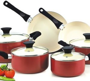 Cook N Home Pots and Pans Set Nonstick, 10-Piece Ceramic Kitchen Cookware Sets, Nonstick Cooking Set with Saucepans, Frying Pans, Dutch Oven Pot with Lids, Red
